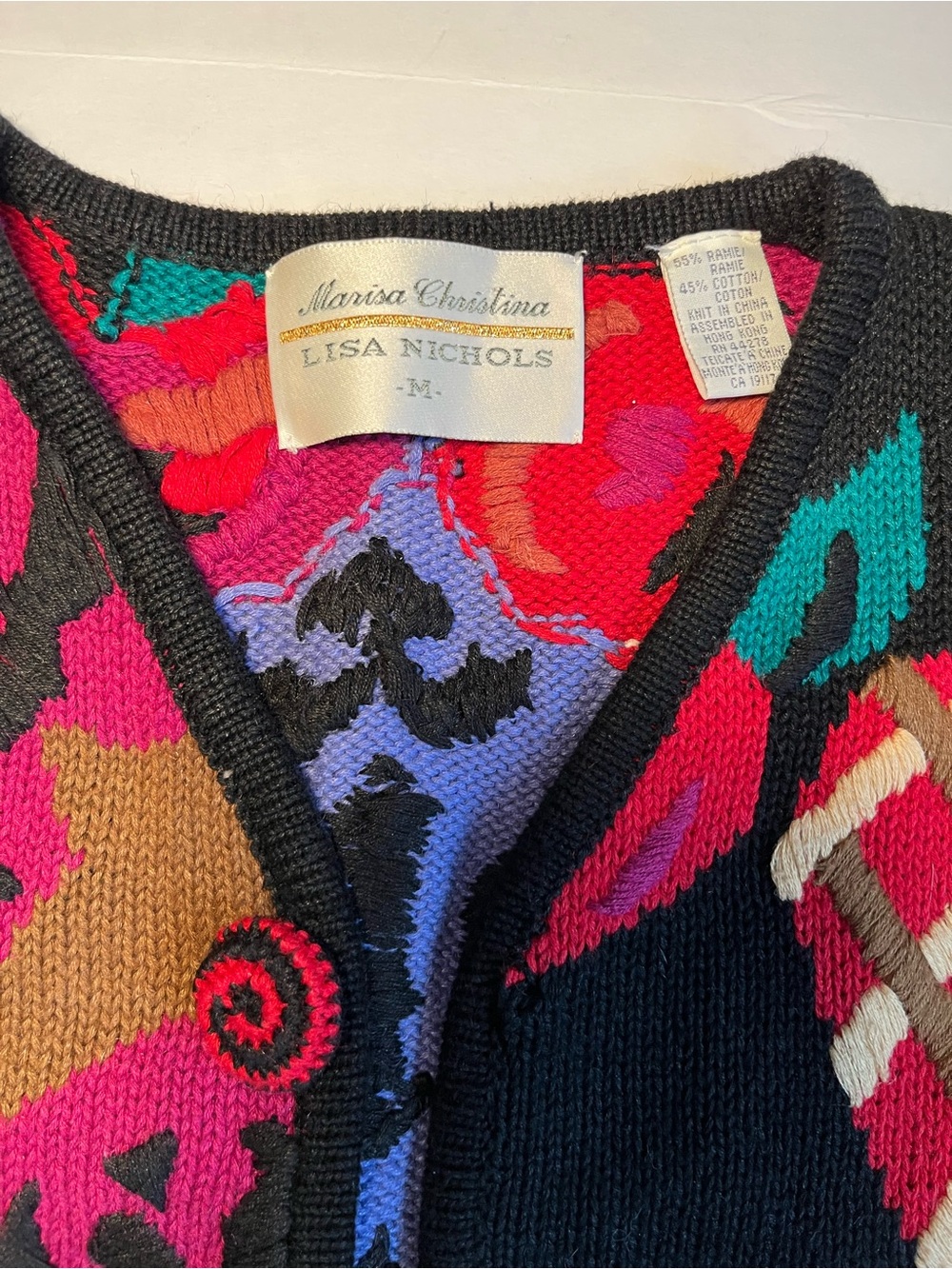 Vintage Lisa Nichols Marisa Christina Heart Rose Knit Sweater Vest Medium Art to - Picture 2 of 11